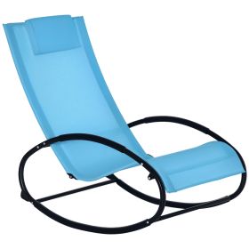 Pool Lounger, Outdoor Rocking Lounge Chair for Sunbathing, Pool, Beach, Porch with Pillow and Cool Mesh, Sun Tanning Rocker, Sky Blue