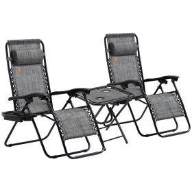 Zero Gravity Chair Set with Side Table, Folding Reclining Chair with Cupholders & Pillows, Adjustable Lounge Chairs for Pool, Backyard, Lawn, Be