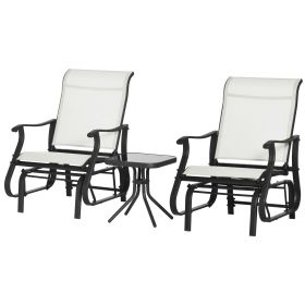 3-Piece Outdoor Gliders Set Bistro Set with Steel Frame, Tempered Glass Top Table for Patio, Garden, Backyard, Lawn, Cream White