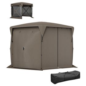 Outsunny 11 x 11ft Pop Up Gazebo Screen Tent with Removable Roof Cover, Roll-up Wind Panels for Camping, Backyard, Brown