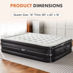 Air Mattress - 18" Inflatable Blow Up Mattress Airbed with Built-in High Capacity Pump, Double Height, Adjustable, Non-Slip Bottom Design (Option: Queen/16in)