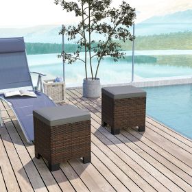 2 Piece Outdoor Ottomans with Cushions (Option: Gray-430x430x320 mm)