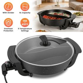 Dual-Flavor Electric Hot Pot 6L with Divider, 5 Temperature Control Non-Stick Shabu Shabu Pot, Complete Accessories Electric Cooker for Home Part (Option: as Pic)