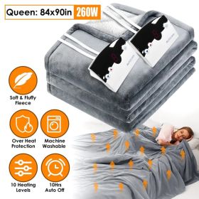 Electric Heated Fleece Heated Blanket with 10 Heating Levels 10 Hours Auto Off Machine Washable for Home Office Usage (Option: Grey-Queen Size 84x90in)