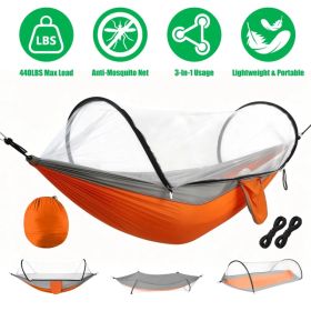 Camping Hammock with Mosquito Net 3-in-1 Portable Hammock Tent with Built-In Mosquito Net Dual-Way Zippers 440lbs Capacity Attached Storage Pocke (Option: Orange_Grey)
