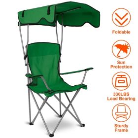 Foldable Beach Canopy Chair Sun Protection Camping Lawn Canopy Chair 330LBS Load Folding Seat w/ Cup Holder For Beach Poolside Travel Picnic (Option: Green)