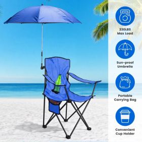 Camping Chair with Umbrella Lightweight Foldable Outdoor Chair with Cup Holder Detachable Sun Canopy Carrying Bag 330LBS Max Load for Beach Picni (Option: Royal blue)
