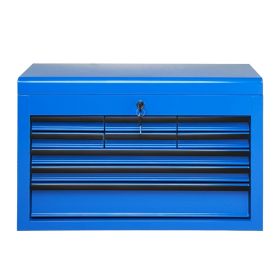 Heavy Duty Metal Tool Box, 24-inch, Portable Metal Tool Box with 9 Drawers, Small Tool Chest with EVA Liners, Ball Bearing Slide Drawers Locking (Option: Blue)