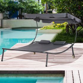 Patio Double Chaise Lounge Chair (Option: Grey-1610x400x130 mm)