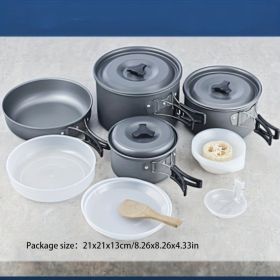 RV Outdoor Camping Pot Set 1-3 People Folding Picnic BBQ Pot Set (Color: Silver1)