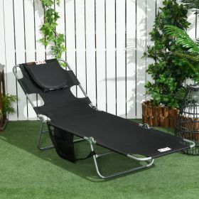 Folding Outdoor Chaise Lounge Sun Tanning Chair with Face Cavity (Option: Black-720x110x570 mm)