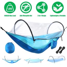 Camping Hammock with Mosquito Net 3-in-1 Portable Hammock Tent with Built-In Mosquito Net Dual-Way Zippers 440lbs Capacity Attached Storage Pocke (Option: RoBlue_SkyBlue)