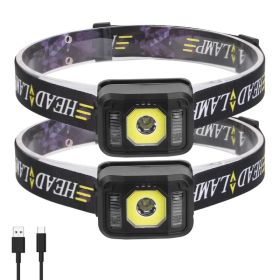 2Packs Rechargeable Motion Sensor Headlamp 6 Light Modes COB XPG Headlight Torch Flashlight for Fishing Running Camping Hiking (Option: Black)