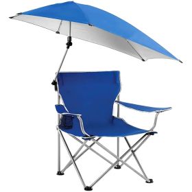 Foldable Beach Chair with Detachable Umbrella Armrest Adjustable Canopy Stool with Cup Holder Carry Bag for Camping Poolside Travel Picnic Lawn C (Option: Blue)