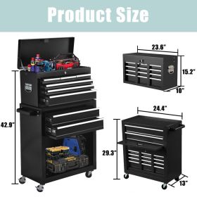 8-Drawer Rolling Tool Chest -2-in-1 Lockable Tool Box With Wheels, Sliding Drawers & Detachable Top - Garage & Workshop Storage Cabinet, Black (Option: Default)