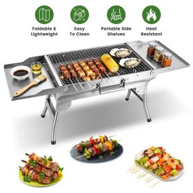 Foldable Charcoal Grill Portable BBQ Grill with Storage Shelf, Carry Handle, Air Vent Design, Chrome-Plated Grill Grate, 10 Skewers, Outdoor Barb (Option: Silver)