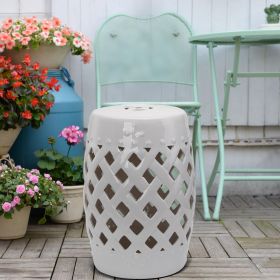 13" x 18" Ceramic Garden Stool with Woven Lattice Design & Glazed Strong Materials Decorative Outdoor Stool (Option: White-402x402x557 mm)