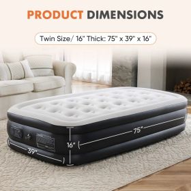 Air Mattress - 18" Inflatable Blow Up Mattress Airbed with Built-in High Capacity Pump, Double Height, Adjustable, Non-Slip Bottom Design (Option: Twin/16in)