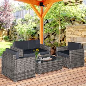 4 Piece Patio Furniture Set with Cushions (Option: Black-1150x700x295 mm)