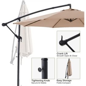 10ft  Umbrella Hanging Offset Market Outdoor Sun Shade For Deck  Poolside Easy Tilt Cross Base (Option: Khaki)