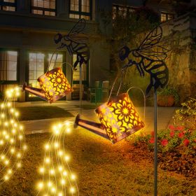 Solar Garden Lights Outdoor Decoration,Flower-shaped Lights Metal Solar Watering Can Lights Outdoor Waterproof, Small Patio Light Yard Lawn Pathw (Option: 2PCS)
