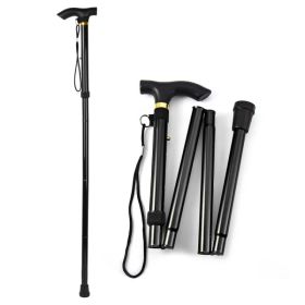 Walking Cane Aluminum Alloy Walking Stick Adjustable Folding Travel Hiking Stick (Option: Black)
