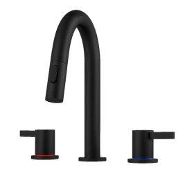 8-Inch Widespread Lavatory Faucet, 2-Handle 3-Hole with Pop-Up Drain and 360° Pull-Down Sprayer, Matte Black (Option: Default Title)
