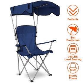 Foldable Beach Canopy Chair Sun Protection Camping Lawn Canopy Chair 330LBS Load Folding Seat w/ Cup Holder For Beach Poolside Travel Picnic (Option: Navy Blue)