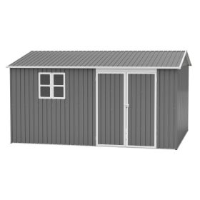 12x10 FT Outdoor Storage Shed Metal, Large Garden Tool Sheds Outdoor With Lockable Doors, Waterproof Steel Utility Storage Building, Heavy Duty E (Option: GERY)
