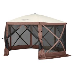 VEVOR Pop Up Gazebo Tent, Pop-Up Screen Tent 6 Sided Canopy Sun Shelter with 6 Removable Privacy Wind Cloths & Mesh Windows (Color: Brown, Item Size: 12.5 x 12.5 ft)