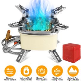 13000W Portable Windproof Camping Stove Five-head Gas Cooking Burner with Piezo Ignition Stepless Flame Control Fit For ISO-butane, Propane, Buta (Option: Beige)