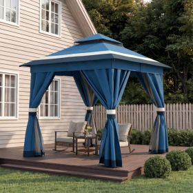 8'x8'ft Patio Gazebo Outdoor Heavy Duty Party Tent Shelter With Double Roofs, Mosquito Nettings And Privacy Screens For Backyard, Garden, Lawn (Option: Navy Blue Block)
